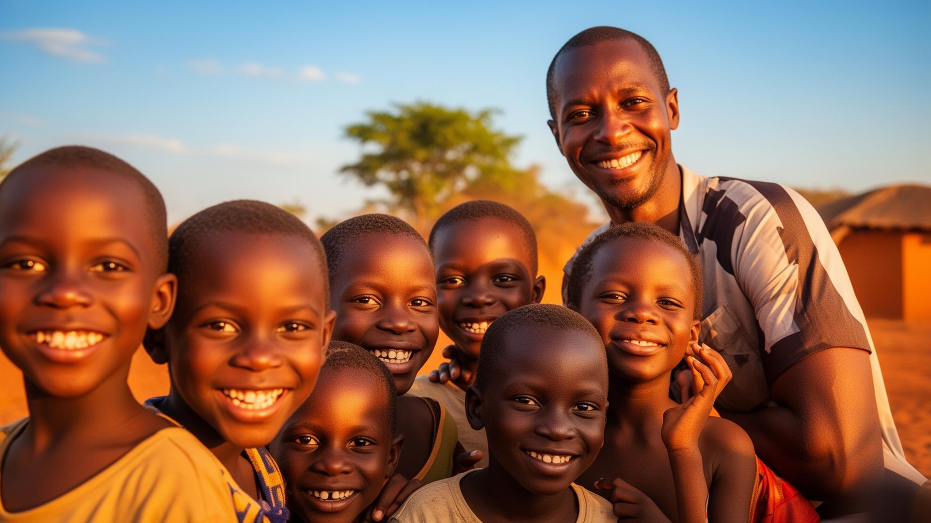 Enfants et bénévole souriants au Bénin